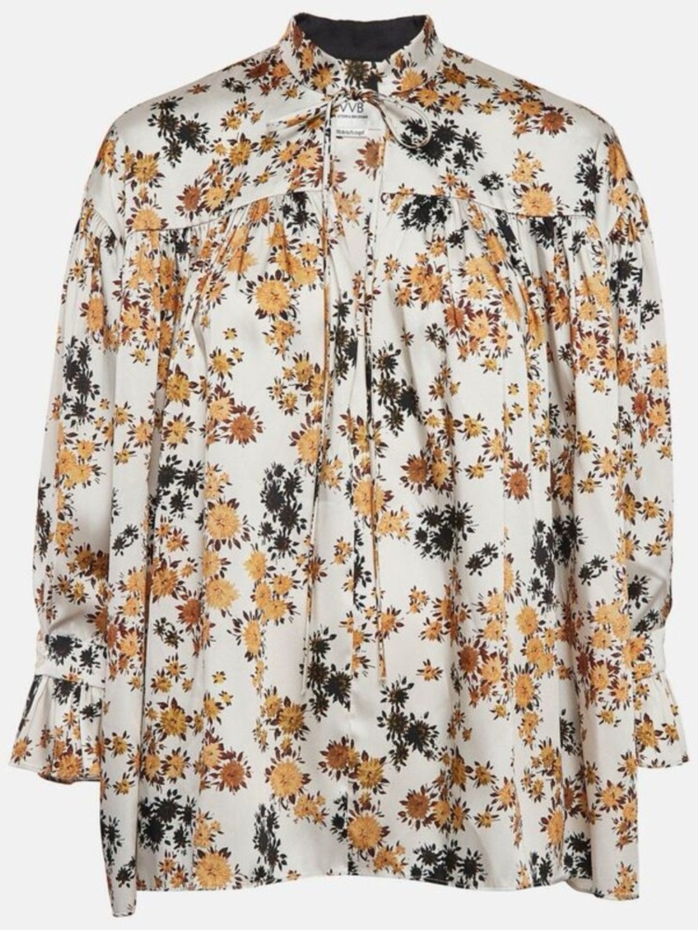 Victoria Victoria Beckham Off-White Floral Print Satin Ruffled Top 2
